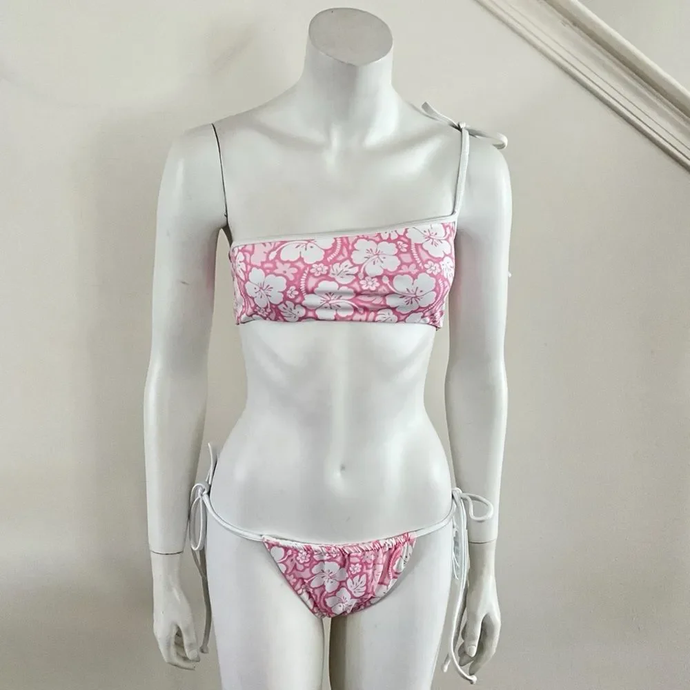 Frankie’s Bikinis Pink Hibiscus Bikini Set Holiday Top Tia Bottom In Sand Sugar